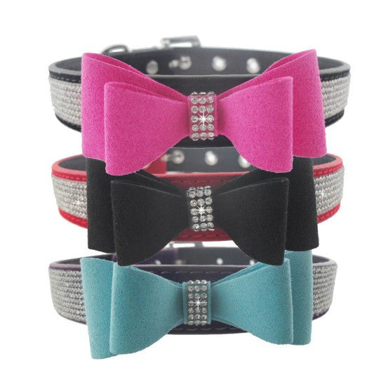 Adjustable Leather Bowknot with Rhinestone Pet Collar